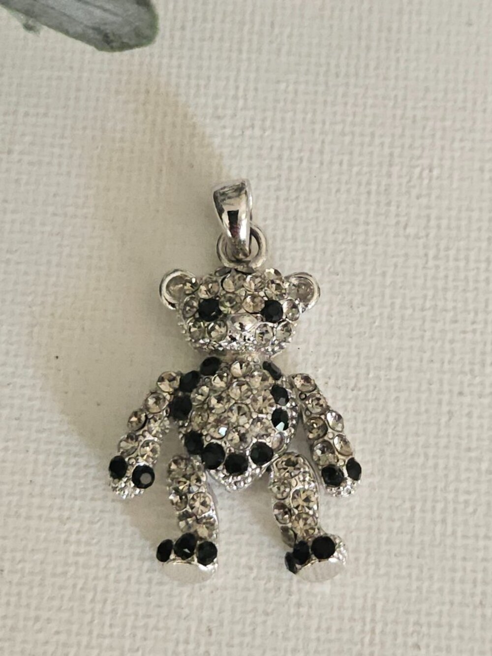 Black and Clear CZ Crystal Articulated Bear Pendant